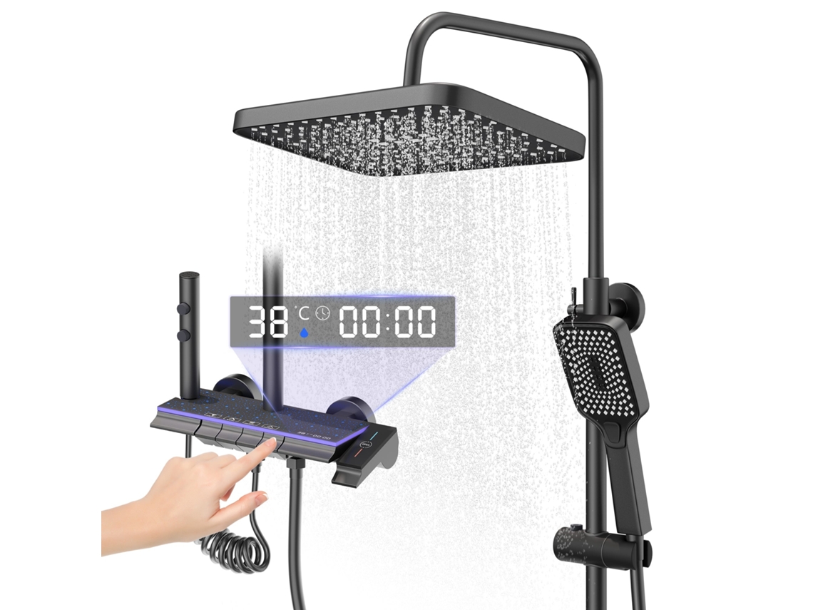 Coluna De Duche Liga De Titânio Preto, 4 Modos De Jato, Ecrã Led Céu Estrelado, Chuveiro Manual Ajustável 3 Posições, Versão Melhorada