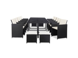 Vidaxl 15 Pcs Conjunto Jantar Exterior Com Almofadões Vime Pe Preto