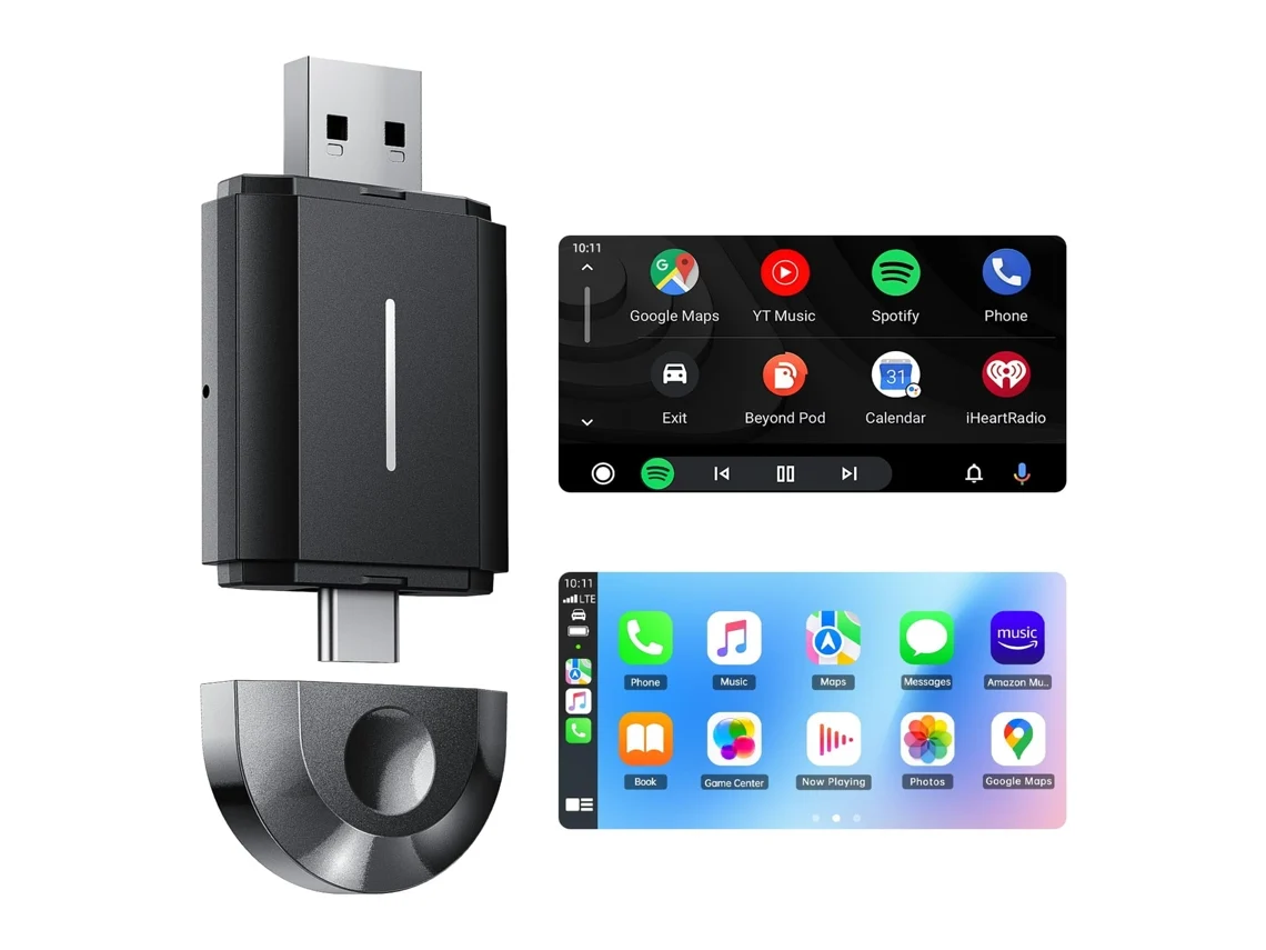 Adaptador CarPlay sem fio 2 em 1 para Apple CarPlay e Android Auto, WiFi de 8 GHz, Plug and Play Digitallab