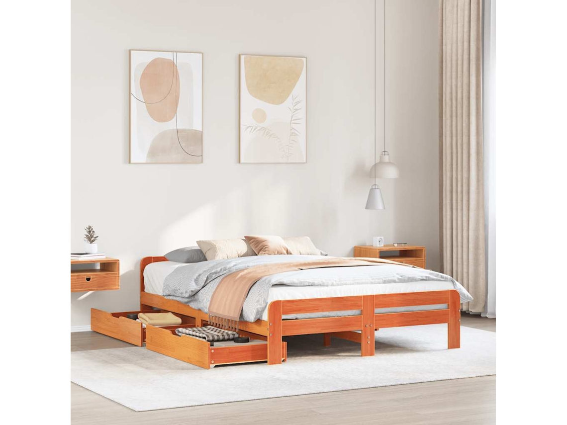Vidaxl Cama Sem Colchão 140x200 Cm Madeira Pinho Maciça Castanho-mel