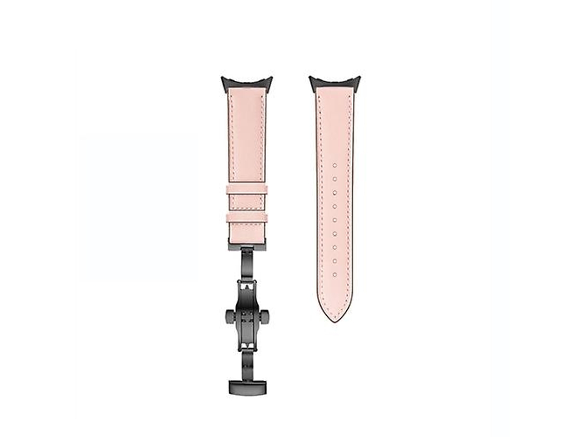 Bracelete de Smartwatch para Google Pixel Watch Borboleta Fivela Pulseira de Couro Genuíno Preto Rosa VENISYMLIS