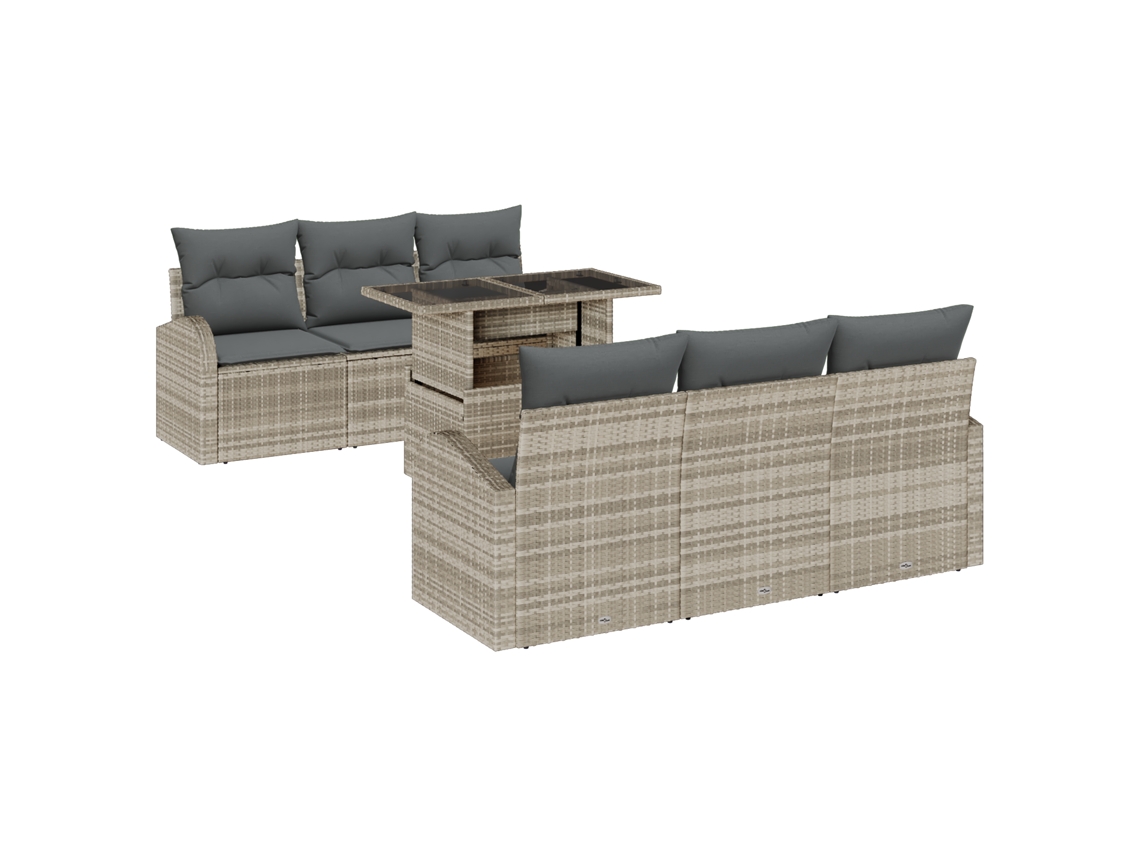 Conjunto 7 Conjunto De Sofá De Jardim Vidaxl Cinzento-claro Vime Pe (100 X 55 X 73 Cm)