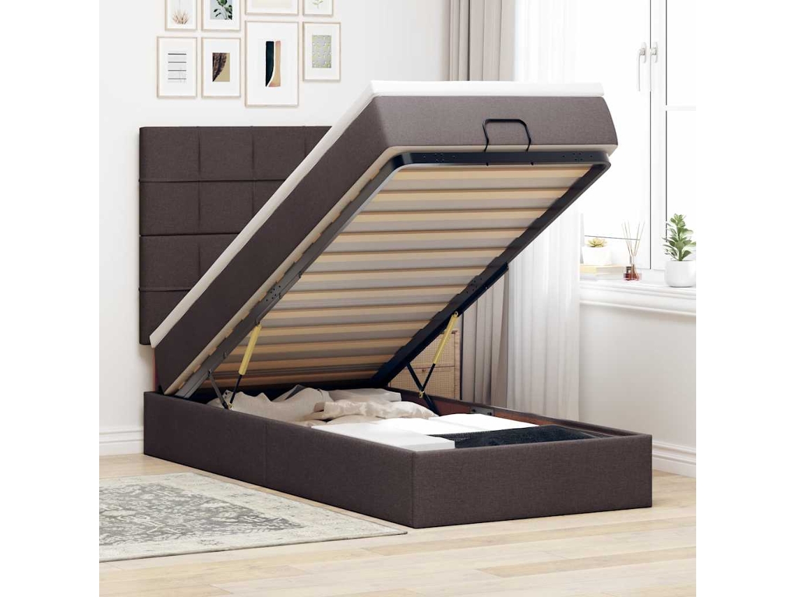 Vidaxl Cama Otomana Com Colchão 100x200 Cm Tecido Castanho Escuro