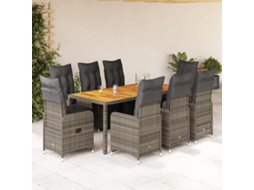 Conjunto 9 Peças Bistrô De Jardim C/ Almofadões Vime Pe Cinzento Dkd Home Decor