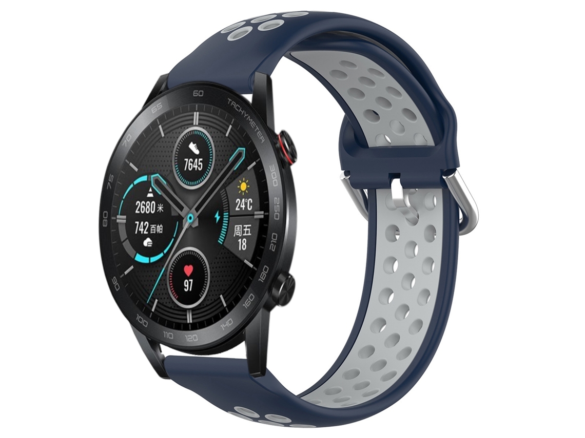 Bracelete de Smartwatch para Honor Magic Watch2 42mm 20mm desportiva respirável perfurada de silicone (azul meia-noite + cinza)