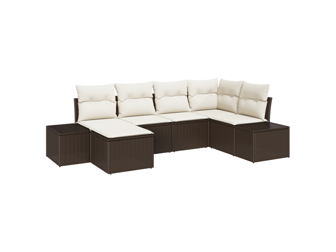 Conjunto 6 Móveis Para Exterior Vidaxl Castanho Vime Pe (184 X 62 X 85 Cm)
