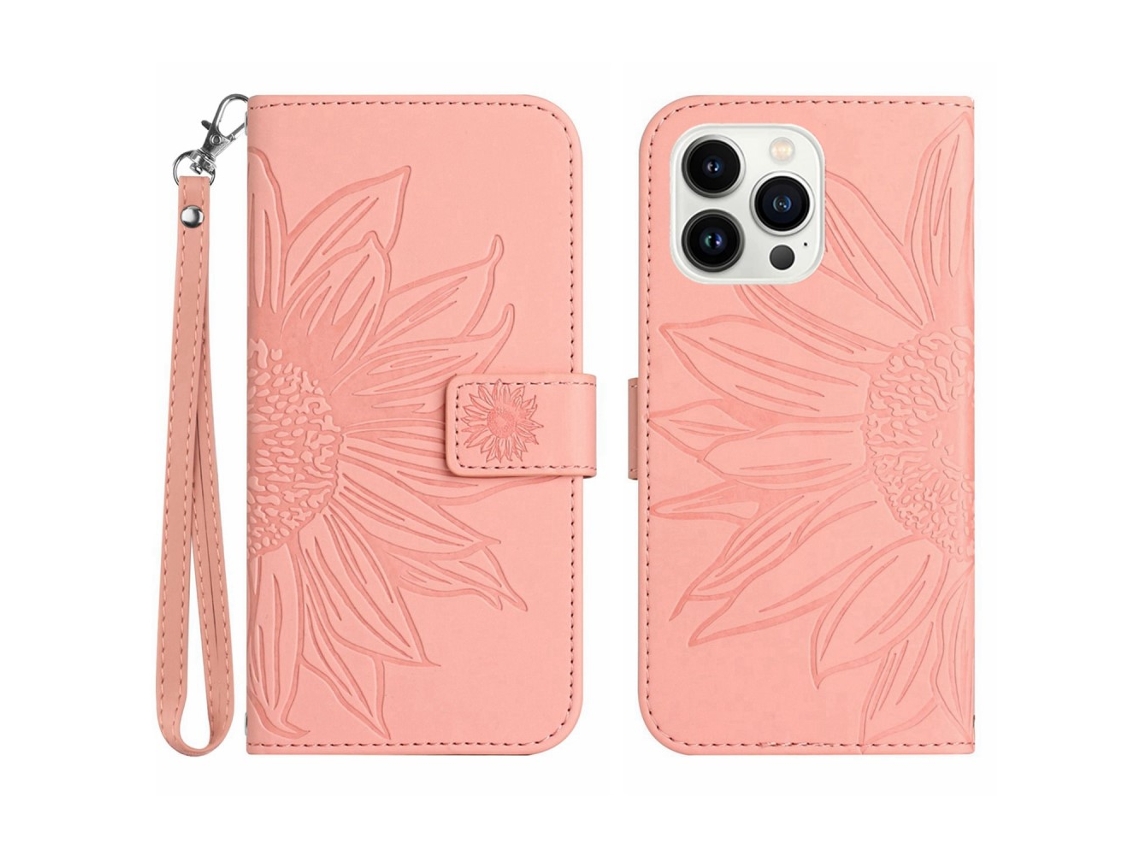 Capa Padrão Flores Pega Para Iphone 15 Pro Pele Sintética Multicor