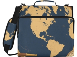 Pasta retrô com 3 argolas, estilo americano continental, marrom e azul, com zíper e alça, diversas opções de bolsas, pasta para laptop