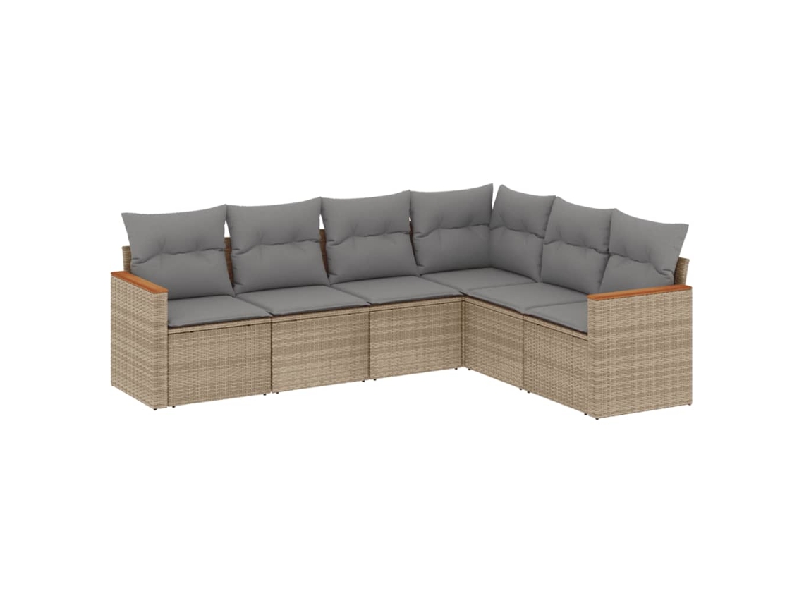 Conjunto de 6 sofás de jardim com almofadões Vime Pe Bege MAISON EXCLUSIVE (80x200 cm)