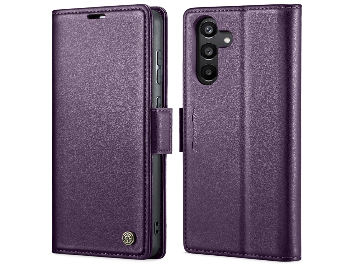 Capa Para Samsung Galaxy A35 5g Borboleta Fivela Litchi Textura De Telefone De Couro Rfid Antirroubo Roxo Perolado