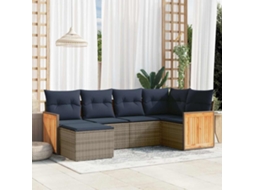 Vidaxl Conjunto De Sofá De Jardim Com 6 Peças E Almofadas Em Rattan Sintético Cinza