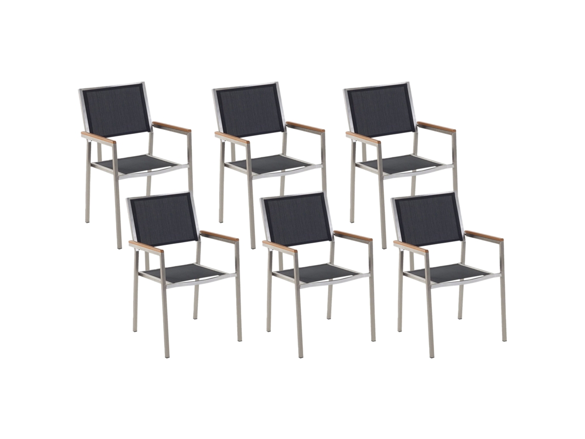 Conjunto De 6 Cadeiras De Jardim Beliani Grosseto De Aço Inoxidável Preto 55x58x87