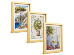 Conjunto De Pinturaspinturas De Limoeiros-do-mar Moldura Dourada Quadros Para A Sala De Estar Espelharte (3 Peças 20x30 Cm)