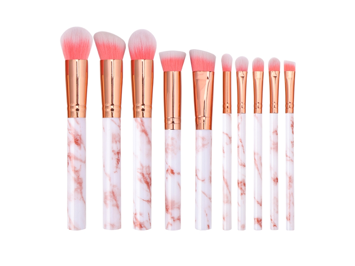 Juego de 10 brochas de maquillaje con mango de mármol Sunflare (beige y rosa)