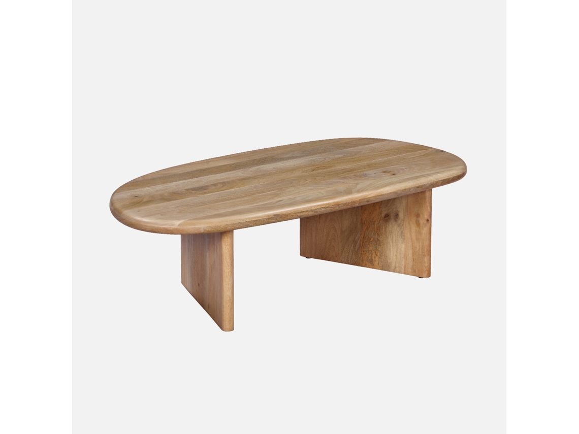 Mesa De Centro Oval Em Madeira De Mangueira Maciça, Natural Sweeek