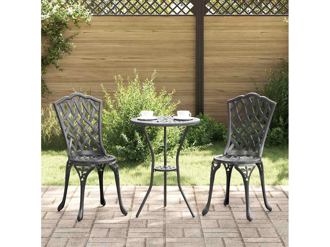Vidaxl Conjunto Bistro De Jardim 3 Pcs Preto Alumínio