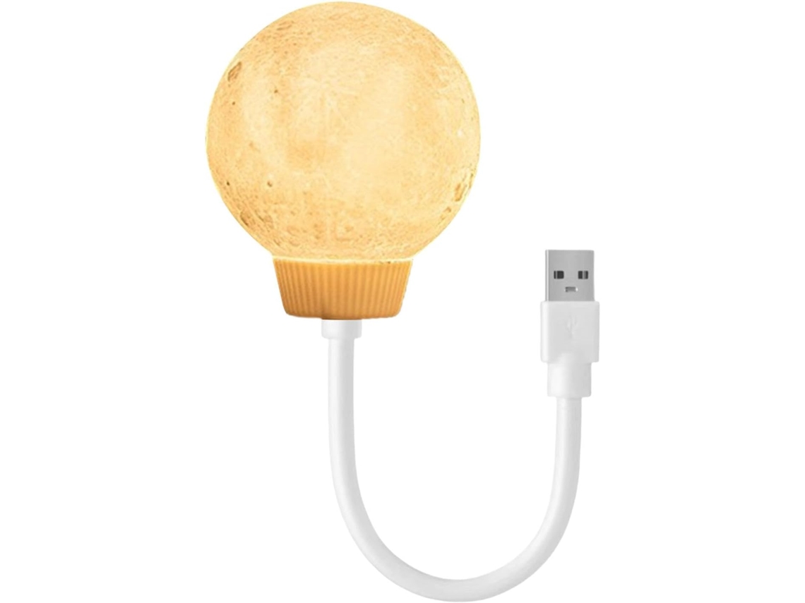 Luz noturna USB com 3 opções de alimentação e iluminação.