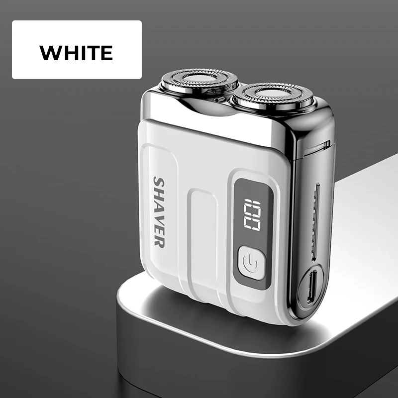 Barbeador Elétrico Inteligente, Visor Digital, Mini Cabeça de Lâmina Dupla, Barbeador de Viagem, Recarregável MDUG (r18 Branco)