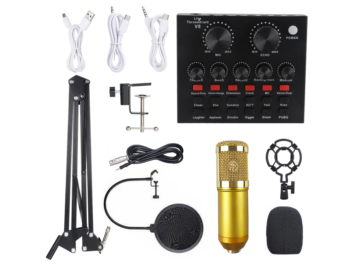 Kit De Microfone Condensador Com Placa De Som Multifuncional Para Gravação, Transmissão Ao Vivo E Podcasts