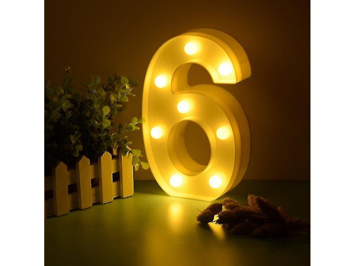 Números iluminados por LED Rebe, 22 cm, brancos, de 0 a 9, para casamentos, festas de aniversário, funcionam a bateria. Número 6.