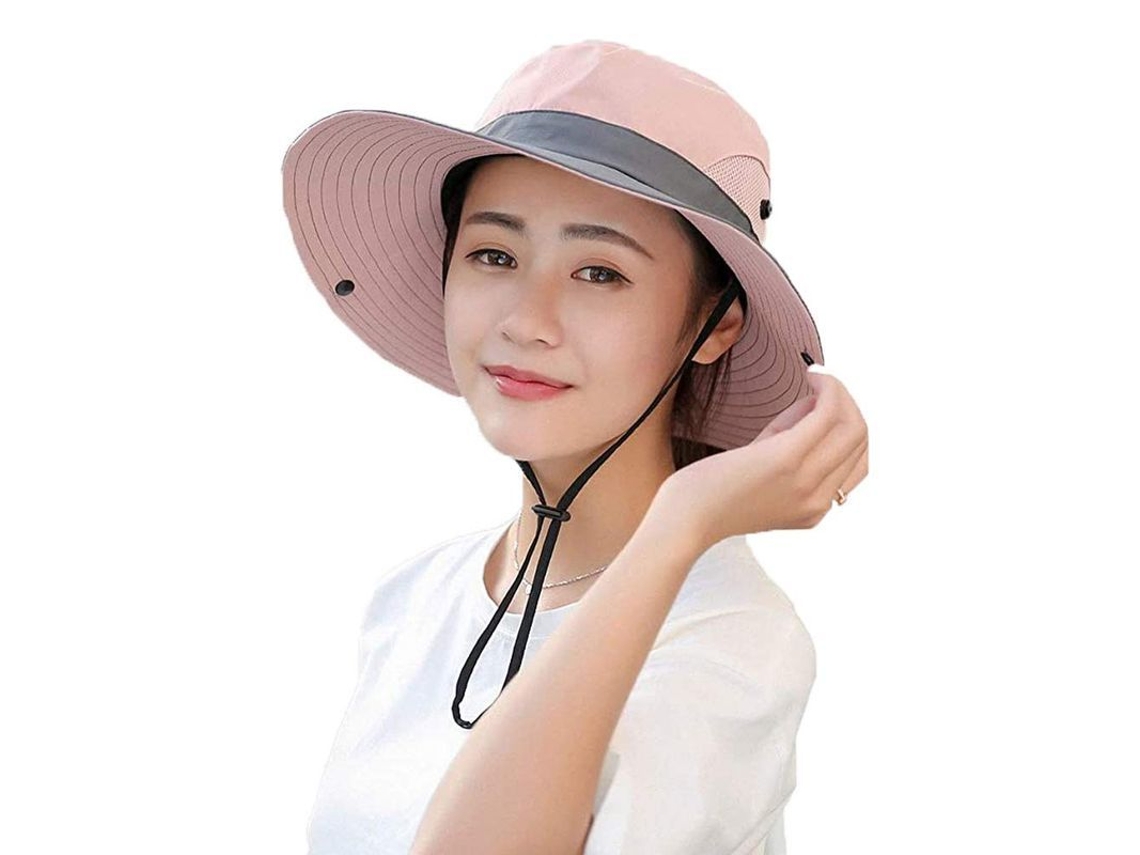 2026-gorra De Sol Para Mulher Verão Proteção Uv Plegável Com Ala Larga Rosa Com Cinta Antivento