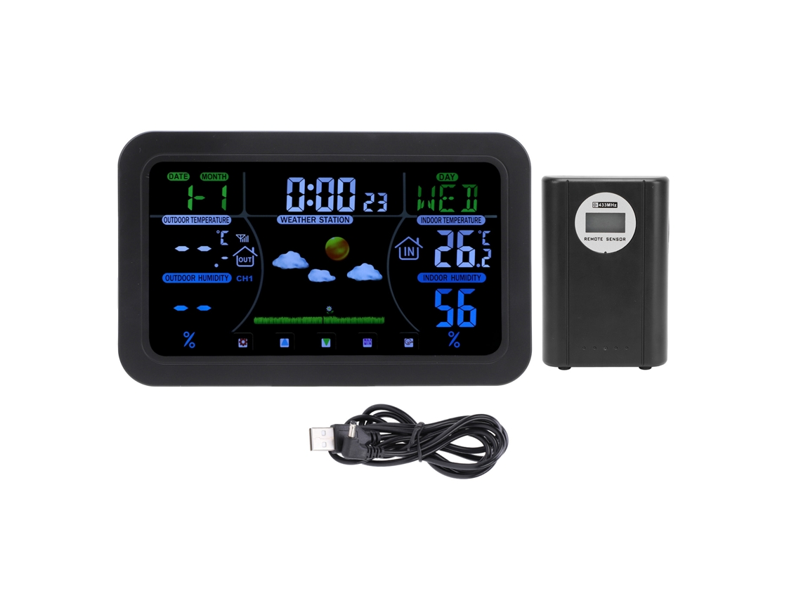 Primerox relógio de previsão do tempo hd com tela retroiluminada 3 níveis brilho display 12/24h