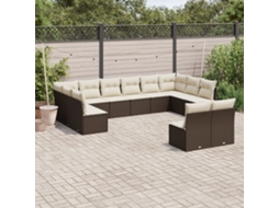 Vidaxl 12 Pcs Conjunto De Sofás Jardim Com Almofadões Vime Pe Castanho