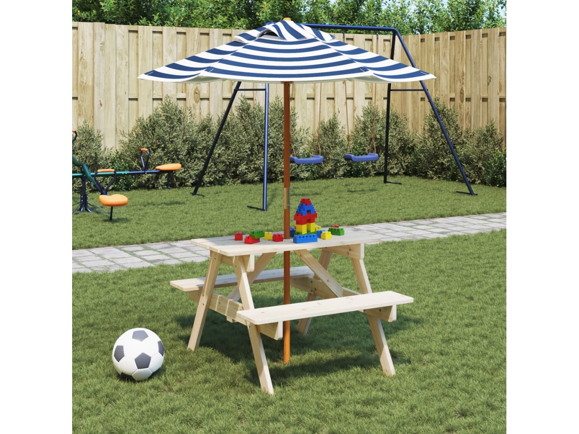 Vidaxl Mesa De Piquenique Para 4 Crianças Com Guarda-sol Abeto Maciço