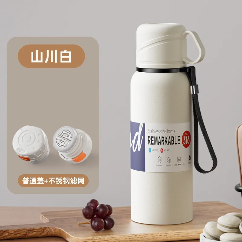 Garrafa Térmica Portátil De Aço Inoxidável De Grande Capacidade (branca, 1360 Ml) Para Chá, Ideal Para Uso Externo.