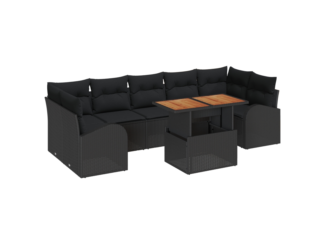 Conjunto 8 Conjunto De Sofá De Jardim Vidaxl Preto Vime Pe (100 X 55 X 73 Cm)
