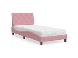 Vidaxl Cama Com Colchão 90x190 Cm Veludo Rosa