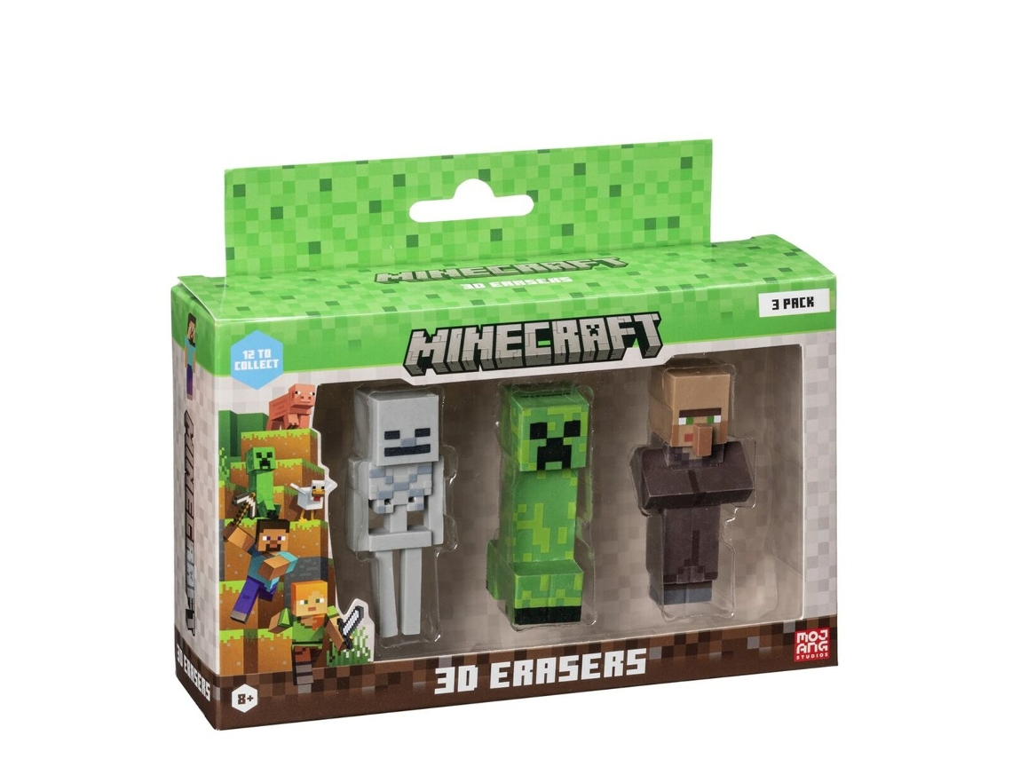 Conjunto De Borrachas 3d Minecraft Mc4021d 3 Peças