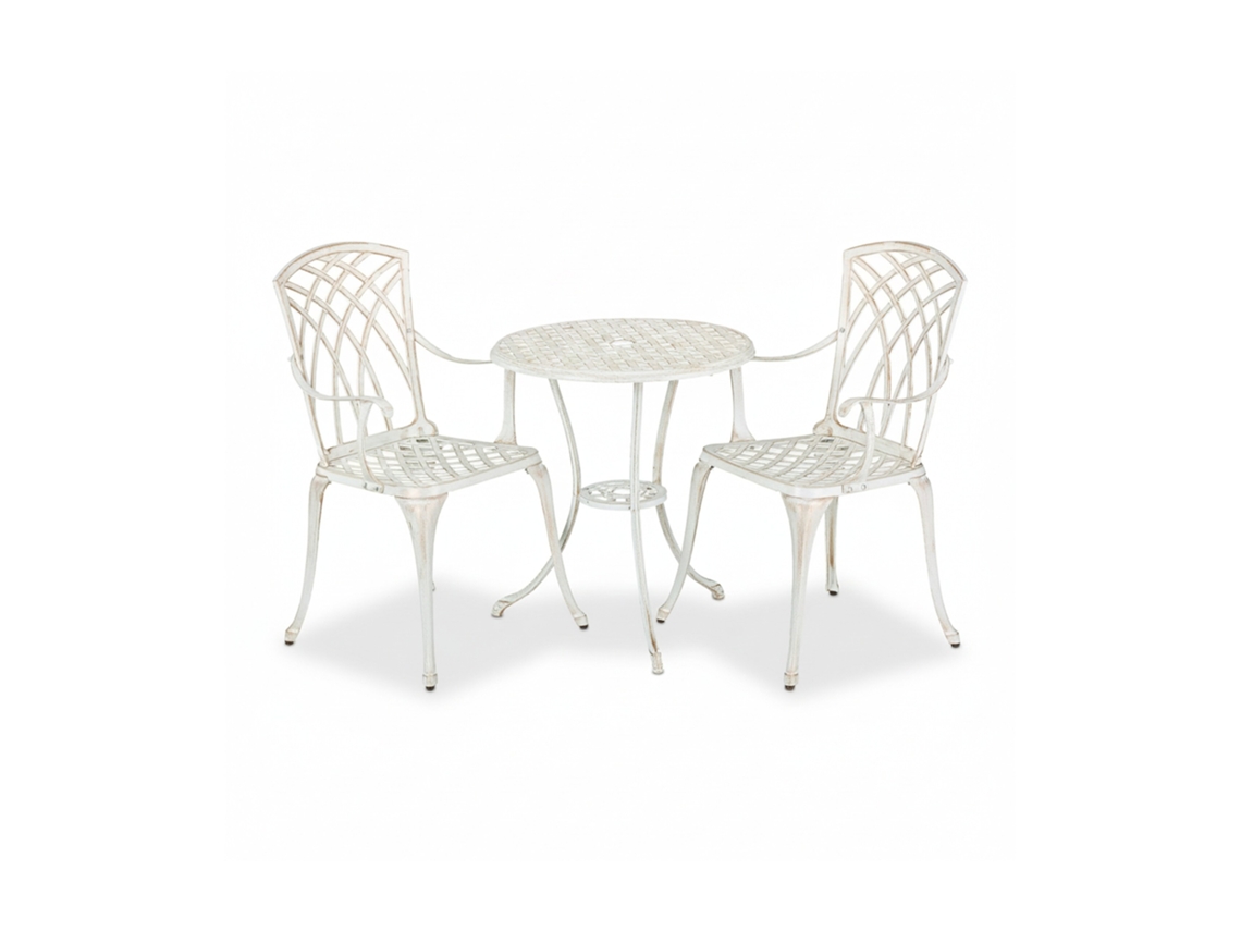 Conjunto De Móveis De Jardim Relaxdays, 3 Peças, Mesa E 2 Cadeiras, Alumínio Fundido, Vintage, Branco/bronze