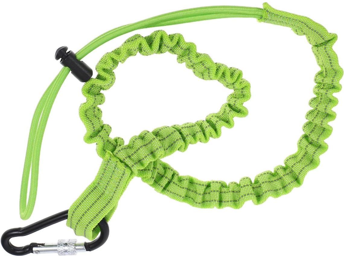 Conjunto de 3 cordões de segurança retráteis para ferramentas, com cinto ajustável e mosquetão para uso.