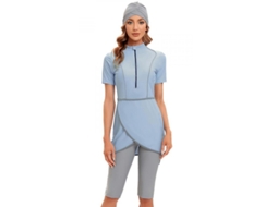 2026 traje de Banho Muçulmano Modesto Crop Curto 2023 para Mulher com Cremalheira Frontal Burkini 3xl Cian