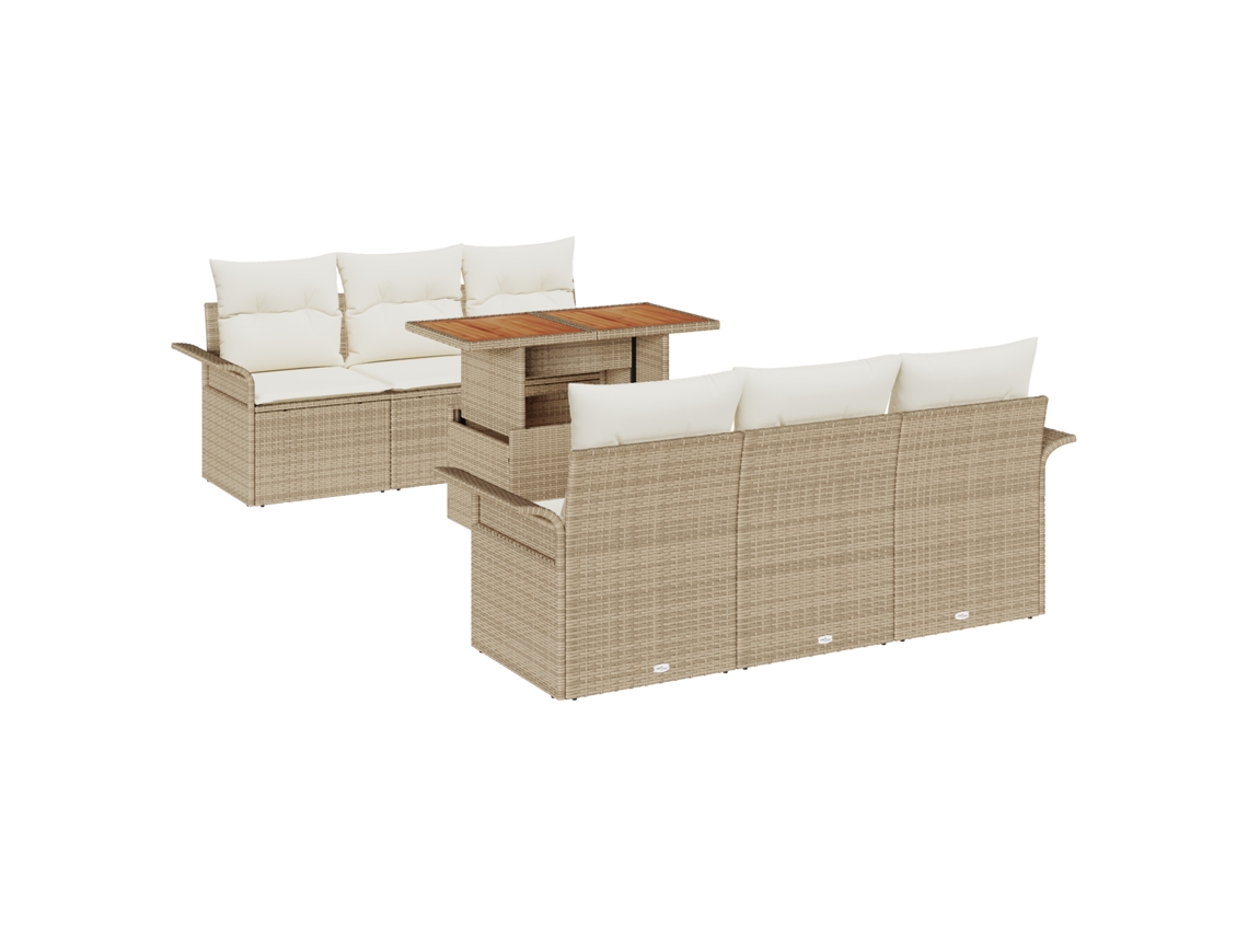 Conjunto 7 Conjunto De Sofá De Jardim Vidaxl Bege Vime Pe (100 X 55 X 73 Cm)