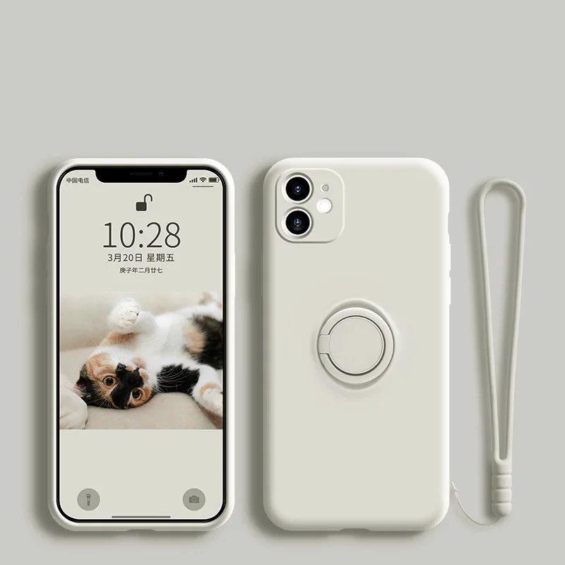 Capa De Celular De Silicone Líquido Com Suporte De Anel Metálico (branco P20)