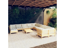 Vidaxl 12 Pcs Conjunto Lounge De Jardim C/ Almofadões Cor Creme Pinho