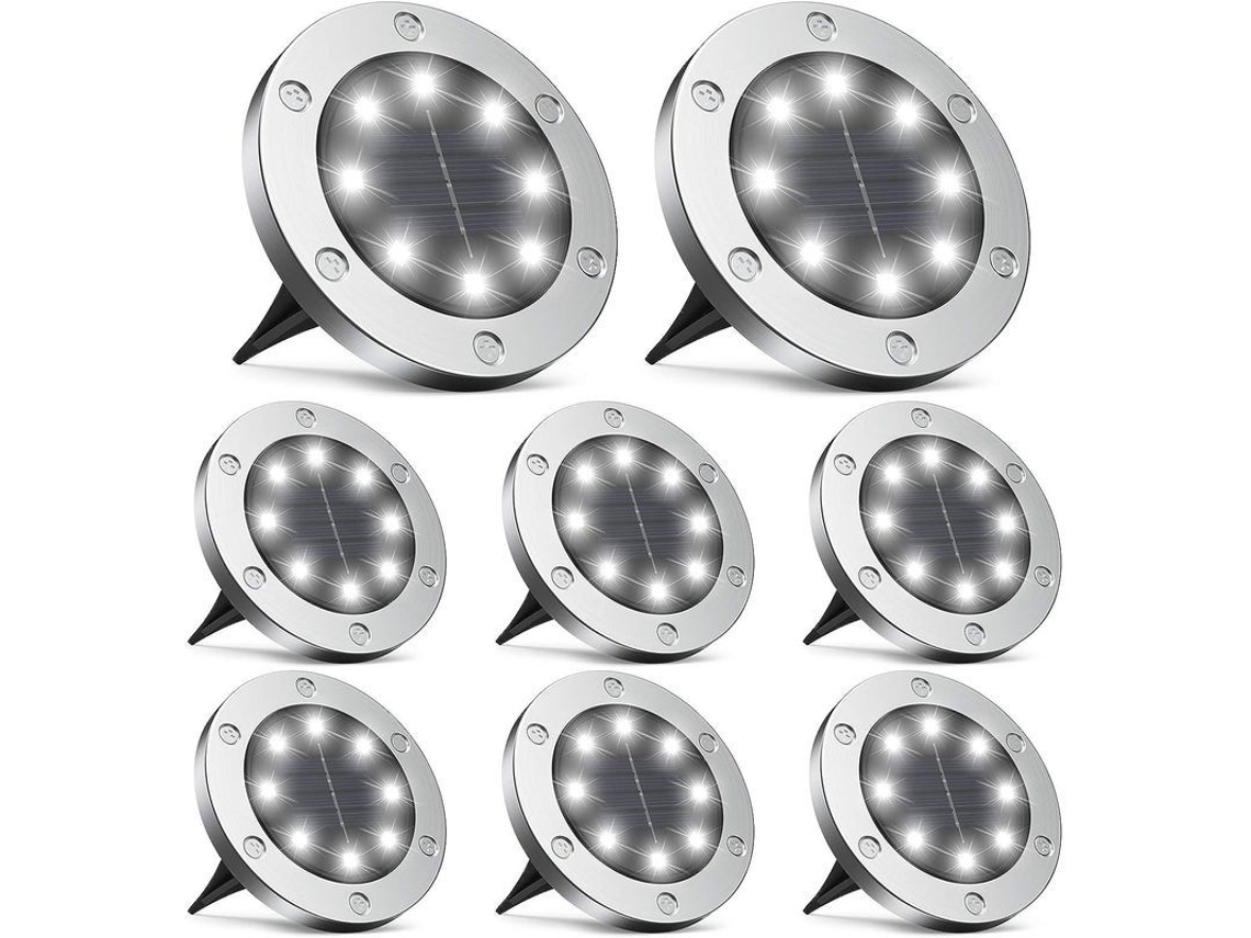 Luzes Solares Para Jardim, Luzes Enterradas De Luz Fria Branca Ip65 Impermeável Com 8 Led, Autonomia 8-10h