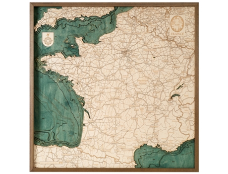 Mapa 3D com Moldura França Madeira Multicolorido 76X6X76 Cm CUTTING BROTHERS