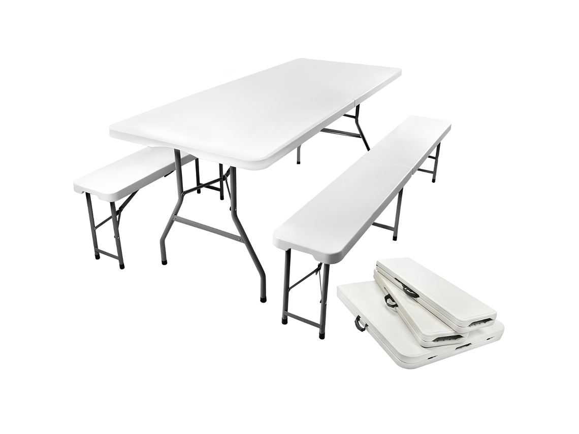 Conjunto De Mesa Dobrável De Jardim Com Bancos