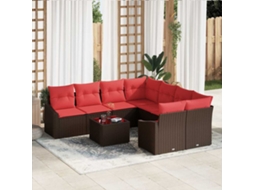 Vidaxl Conjunto De Sofás 9 Unid. 3-número De Lugares Marrom E Vermelho
