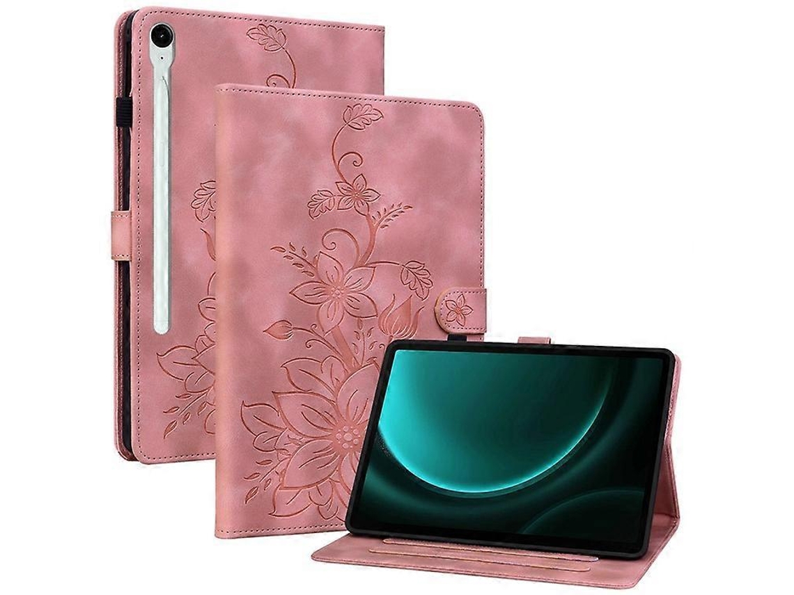 Capa Protetora De Couro Com Estampa De Lírio E Suporte, Compatível Com Samsung Galaxy Tab S9 Fe.
