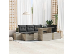 Vidaxl Conjunto De Sofá De Jardim 7 Pcs Cinzento-claro Vime Pe