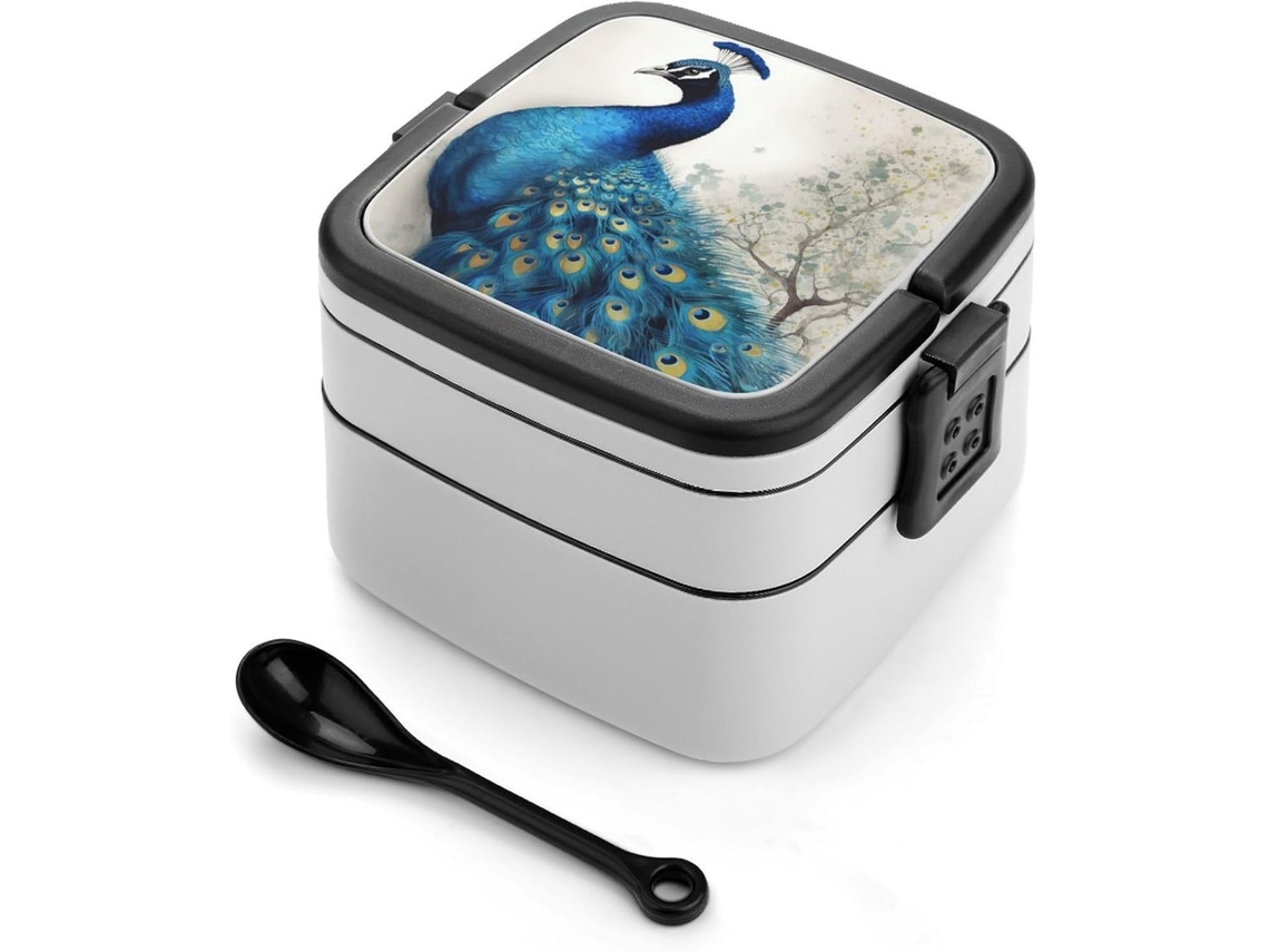 Blue Peacock Marmita Bento Retangular, Empilhável, À Prova De Vazamentos, Com Design Minimalista Moderno E Dupla Camada
