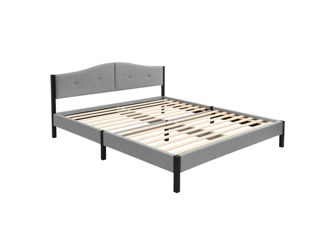 Estrutura de Cama Estofada de Casal ML DESIGN 160 X 200cm Cinza, Cabeceira e Base de Ripas