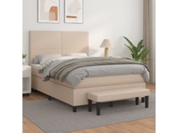 Cama Com Molas/colchão 140x190 Cm Couro Artificial Cappuccino