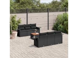 Vidaxl 7 Pcs Conjunto De Sofás P/ Jardim C/ Almofadões Vime Pe Preto