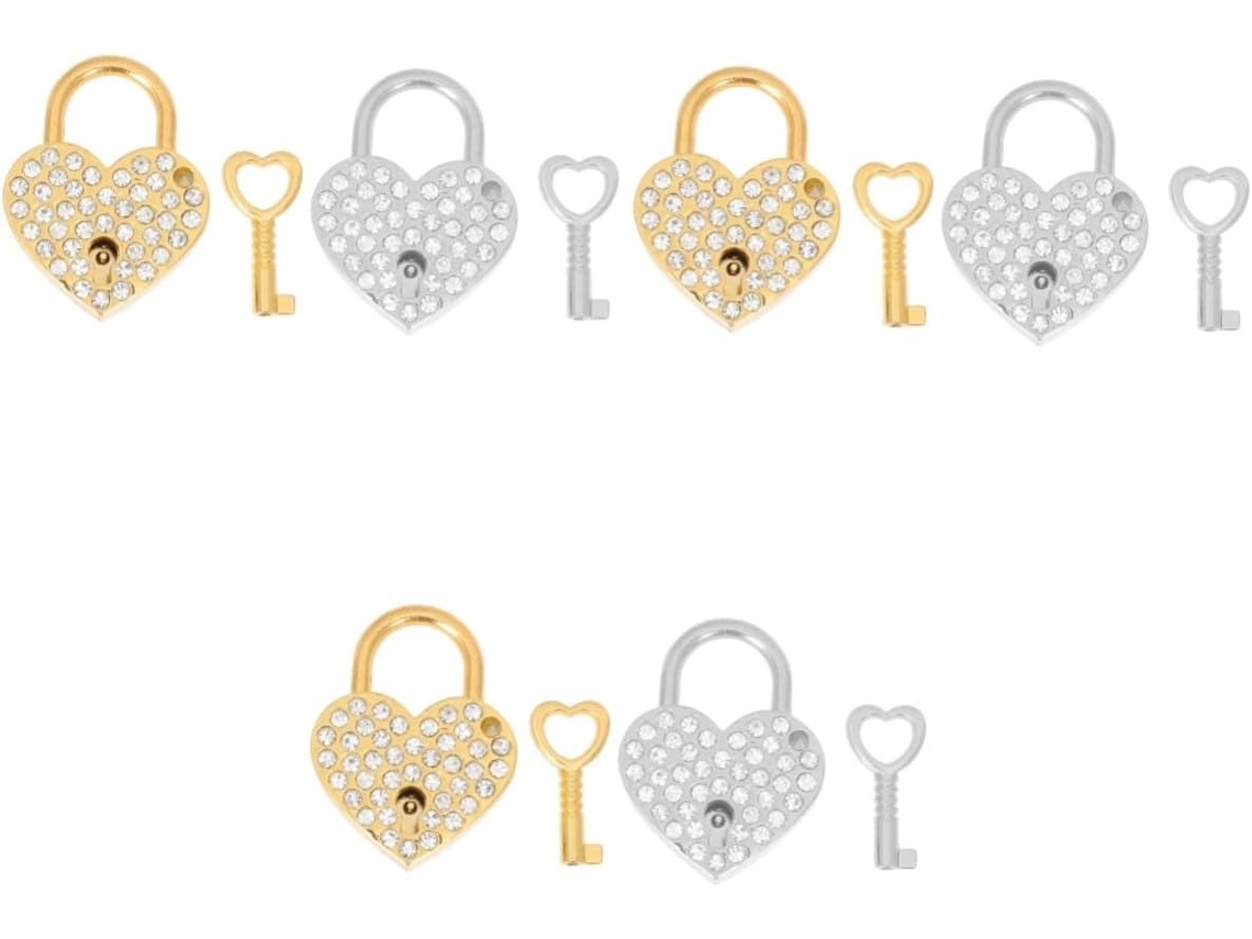 Conjunto De 6 Cadeados Em Formato De Coração Com Chaves De Strass Para Casais Apaixonados.