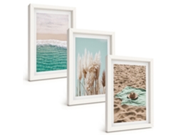 Composição De Quadros Ondas Da Praia, Chapéu De Grama Espelharte (3 Peças 20x30 Cm)